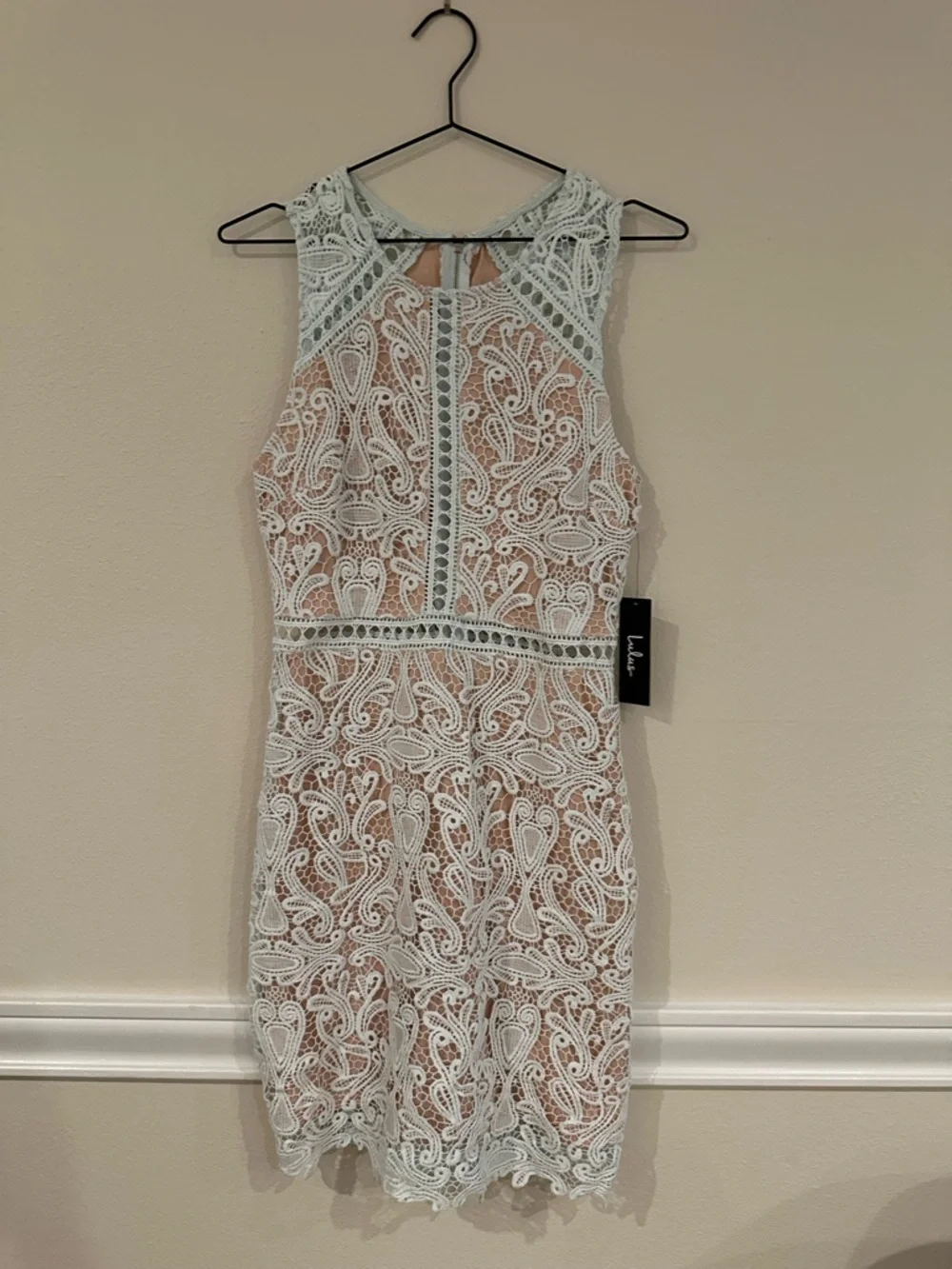 Lulus Lace Sheath Cocktail Dress in Light Blue / Turqoise Size S NWT - Picture 5 of 15
